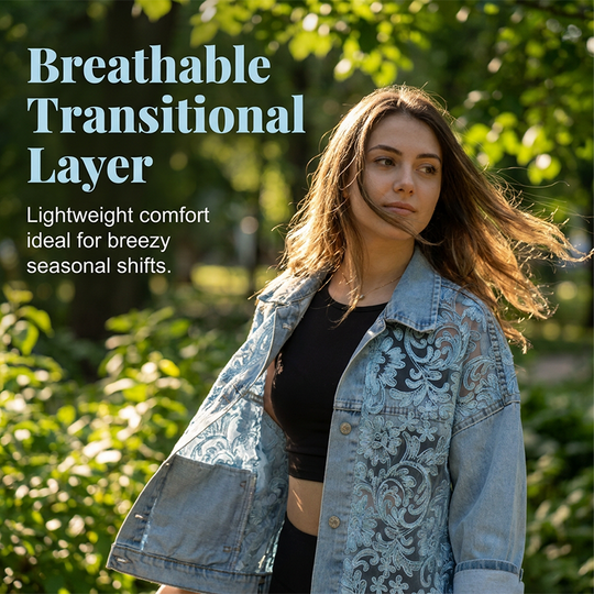 ⌛Limited-time offer-Women's Loose Floral Lace Patchwork Denim Jacket