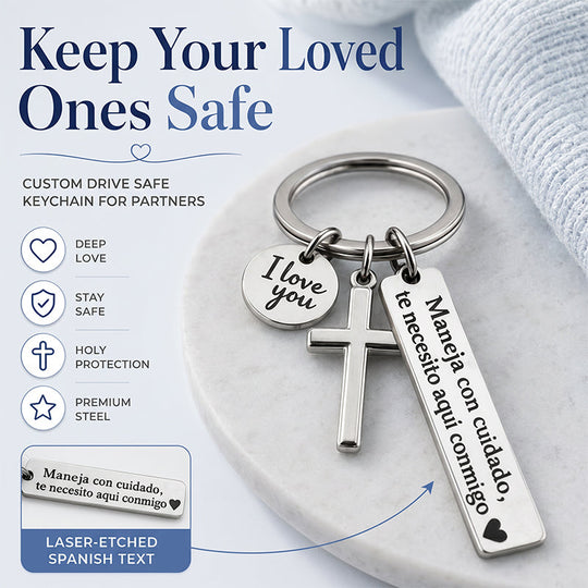 🎁2026 New Arrivals 50% OFF💥Stainless Steel Cross Keychain – ‘Drive Safe’ Blessing❤️🙏