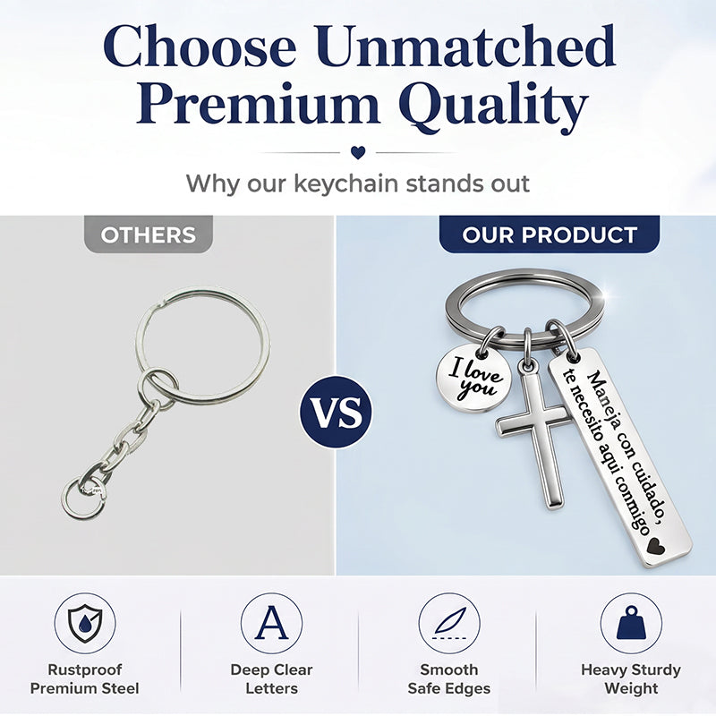 🎁2026 New Arrivals 50% OFF💥Stainless Steel Cross Keychain – ‘Drive Safe’ Blessing❤️🙏