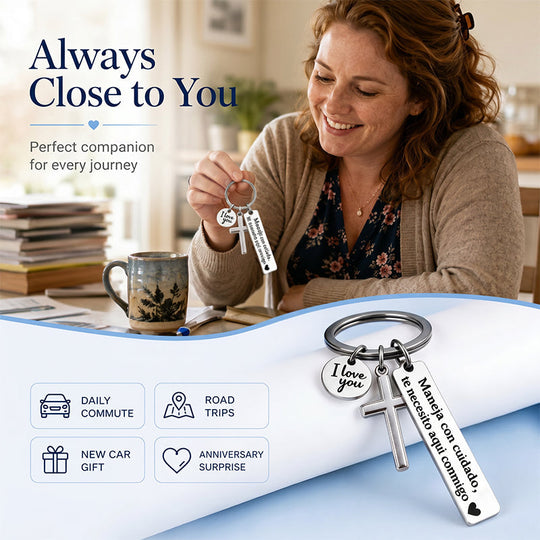 🎁2026 New Arrivals 50% OFF💥Stainless Steel Cross Keychain – ‘Drive Safe’ Blessing❤️🙏