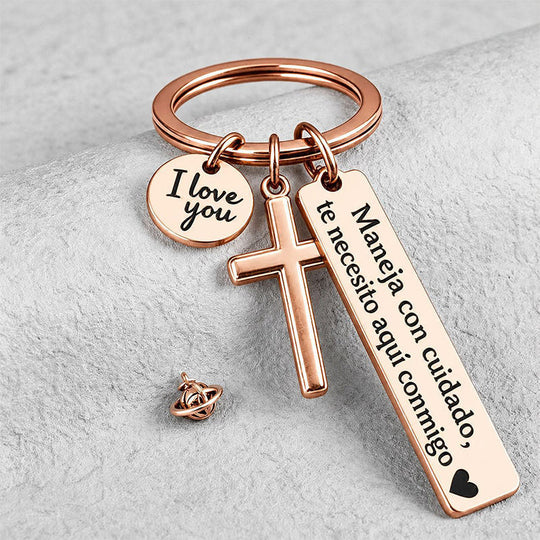 🎁2026 New Arrivals 50% OFF💥Stainless Steel Cross Keychain – ‘Drive Safe’ Blessing❤️🙏
