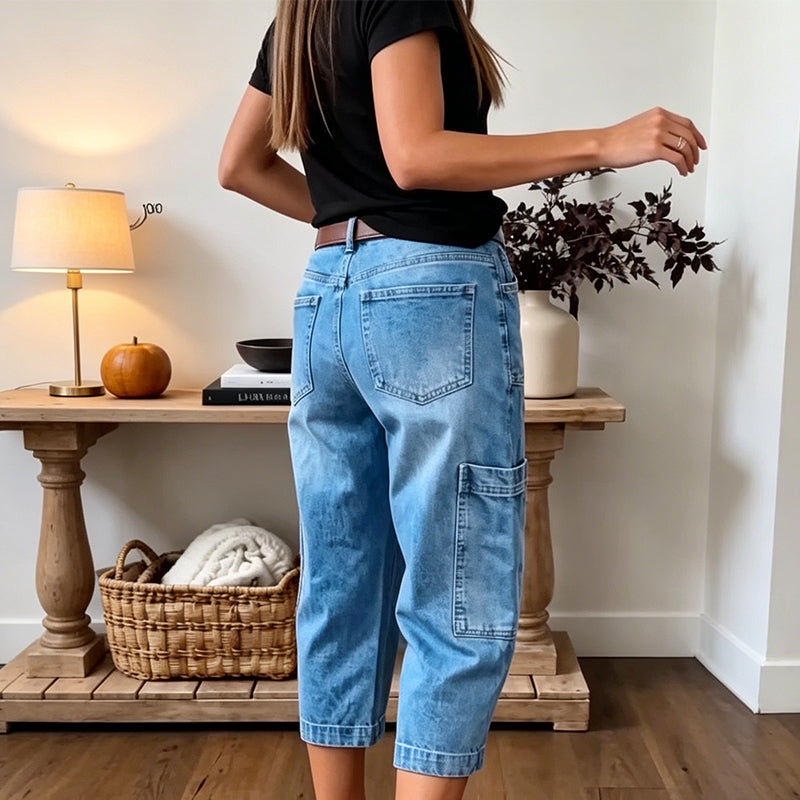 👖 LIMITED-TIME 50% OFF! &FERR SHIPPING✈️✨ Women's Casual Stretchy Cropped Denim Pants – Barrel Fit, Mid-Waist, Multi-Pockets 🌿