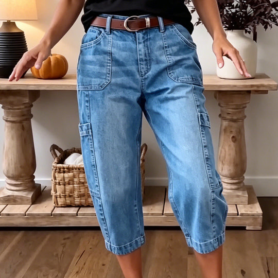 👖 LIMITED-TIME 50% OFF! &FERR SHIPPING✈️✨ Women's Casual Stretchy Cropped Denim Pants – Barrel Fit, Mid-Waist, Multi-Pockets 🌿