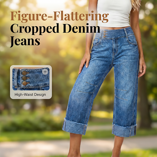 👖 50% OFF NOW! 💙 Women's High-Waisted Wide-Leg Cropped Jeans – Button front, cropped length & soft stretch denim for a flattering, vintage-inspired silhouette 🌿