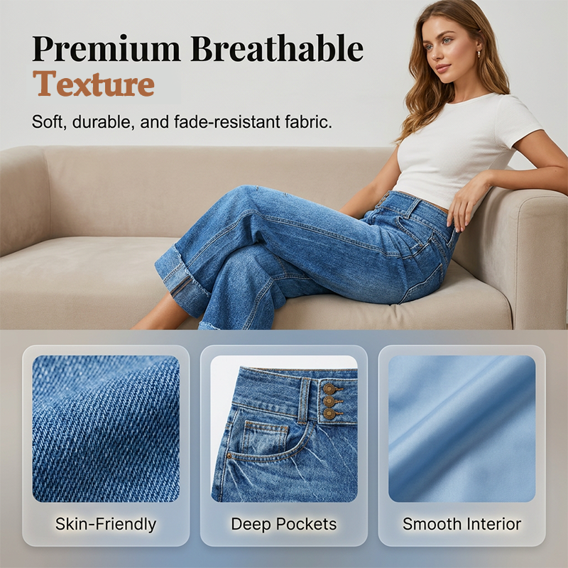 👖 50% OFF NOW! 💙 Women's High-Waisted Wide-Leg Cropped Jeans – Button front, cropped length & soft stretch denim for a flattering, vintage-inspired silhouette 🌿