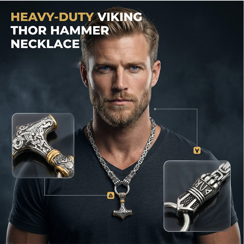 ⚡ 50% OFF NOW! 🔨 Viking Thor Hammer Pendant Necklace – Stainless steel with Byzantine chain – Bold & durable – perfect for daily wear or gifting ✨💪