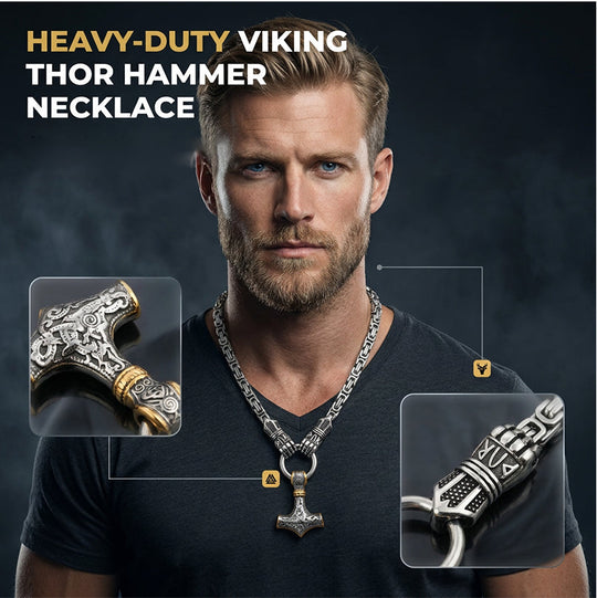 ⚡ 50% OFF NOW! 🔨 Viking Thor Hammer Pendant Necklace – Stainless steel with Byzantine chain – Bold & durable – perfect for daily wear or gifting ✨💪