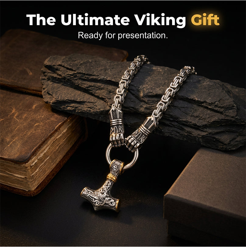 ⚡ 50% OFF NOW! 🔨 Viking Thor Hammer Pendant Necklace – Stainless steel with Byzantine chain – Bold & durable – perfect for daily wear or gifting ✨💪