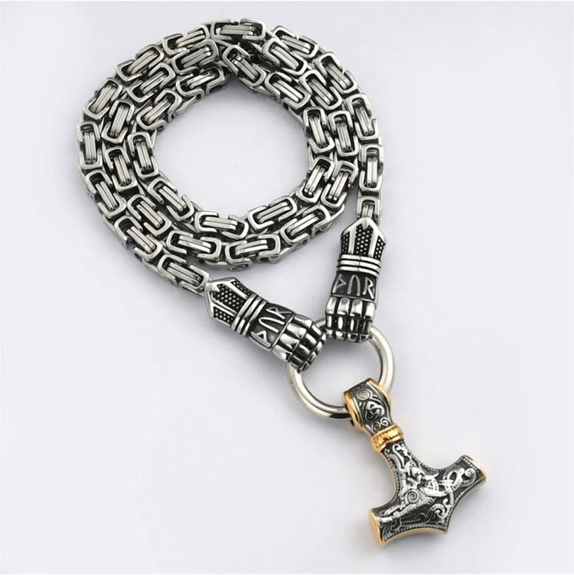 ⚡ 50% OFF NOW! 🔨 Viking Thor Hammer Pendant Necklace – Stainless steel with Byzantine chain – Bold & durable – perfect for daily wear or gifting ✨💪