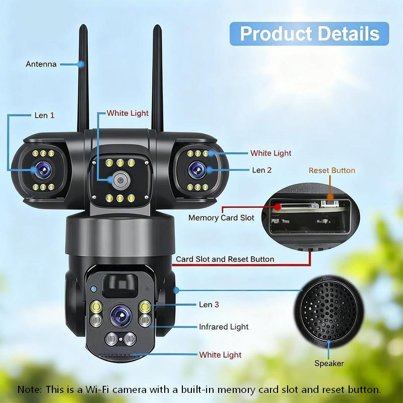 🎁2026 New Arrivals 50% OFF💥6K 9MP Outdoor Wi-Fi Security Camera | 10x Zoom, 3 Lenses, 360° PTZ | IP66 Waterproof, Color Night Vision, Two-Way Audio, Motion Tracking