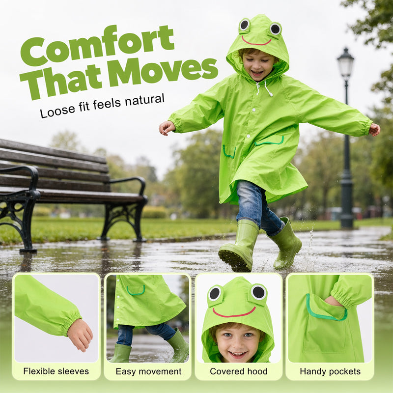 🐸 50% OFF! Kids Frog-Style Rain Poncho ☔– Waterproof, Lightweight & Backpack-Friendly