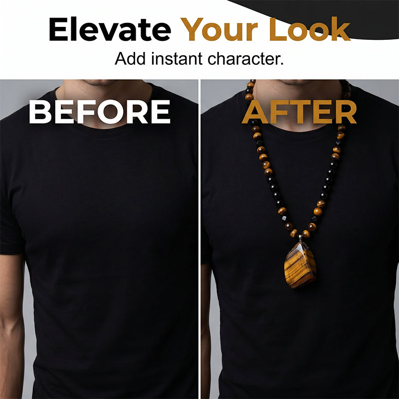 🔥50% OFF HOT SALE! ✨Men’s Natural Tiger Eye Beaded Pendant Necklace, Premium Healing Energy Stone Jewelry, Stylish Daily Wear & Ideal Holiday Gift for Him