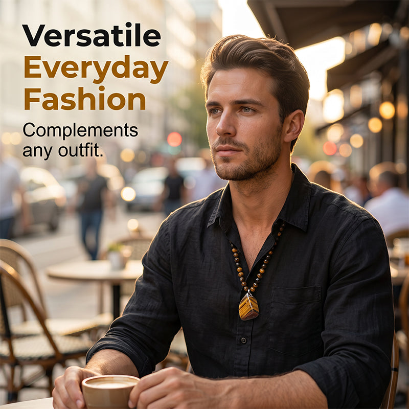 🔥50% OFF HOT SALE! ✨Men’s Natural Tiger Eye Beaded Pendant Necklace, Premium Healing Energy Stone Jewelry, Stylish Daily Wear & Ideal Holiday Gift for Him