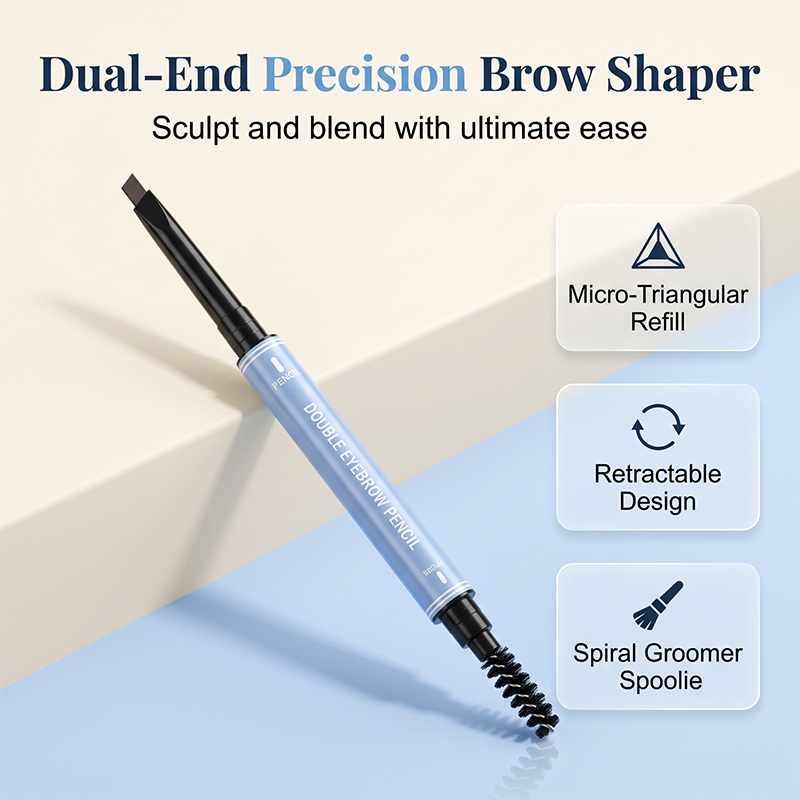 🔥Buy 1 Get 1 Free!!🔥 	 💥Amazing discount！👱‍♀️One-stroke design, reveal your natural beauty！Double-Ended Waterproof Angled Eyebrow Pencil
