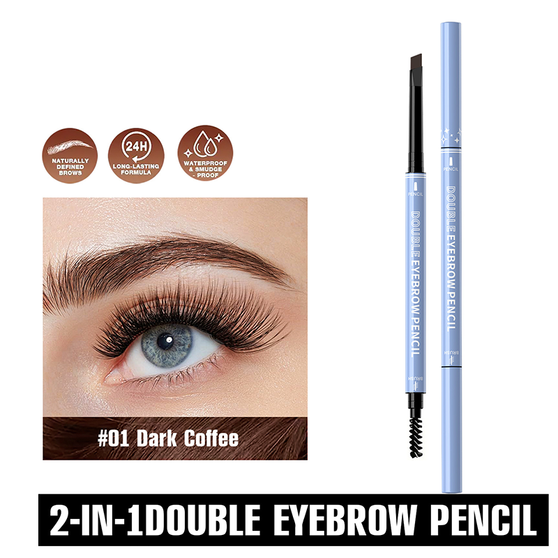 🔥Buy 1 Get 1 Free!!🔥 	 💥Amazing discount！👱‍♀️One-stroke design, reveal your natural beauty！Double-Ended Waterproof Angled Eyebrow Pencil