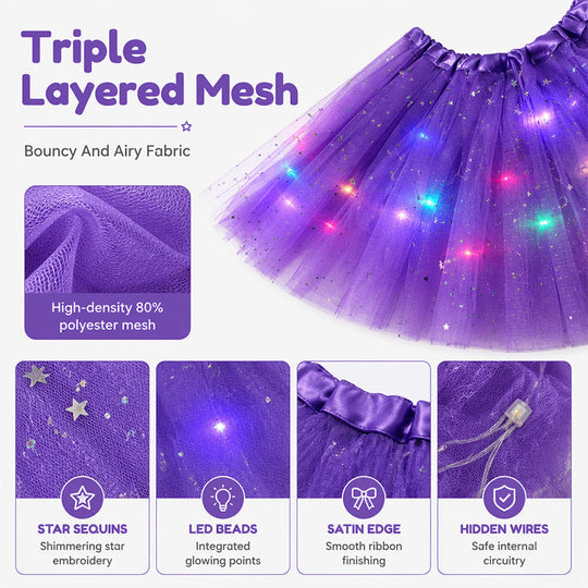 🎁LED Light Up Sequin Tutu Skirt Star Mesh Princess Skirt for Girls and Adults1