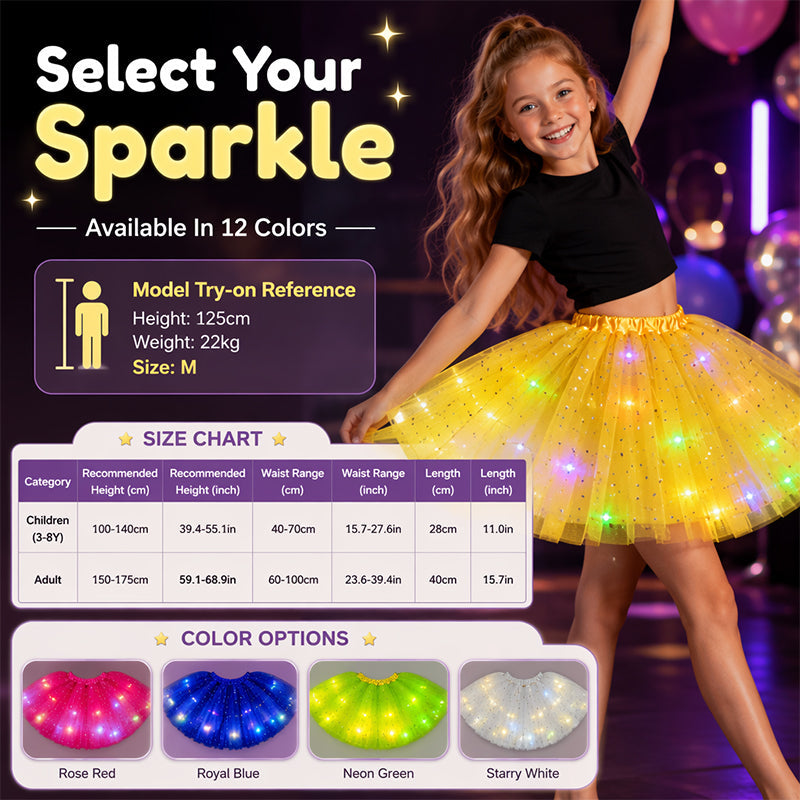 🎁LED Light Up Sequin Tutu Skirt Star Mesh Princess Skirt for Girls and Adults1