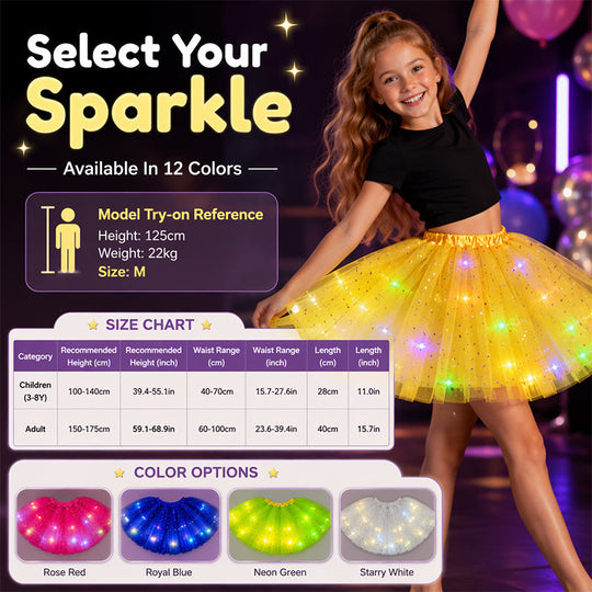 🎁LED Light Up Sequin Tutu Skirt Star Mesh Princess Skirt for Girls and Adults1