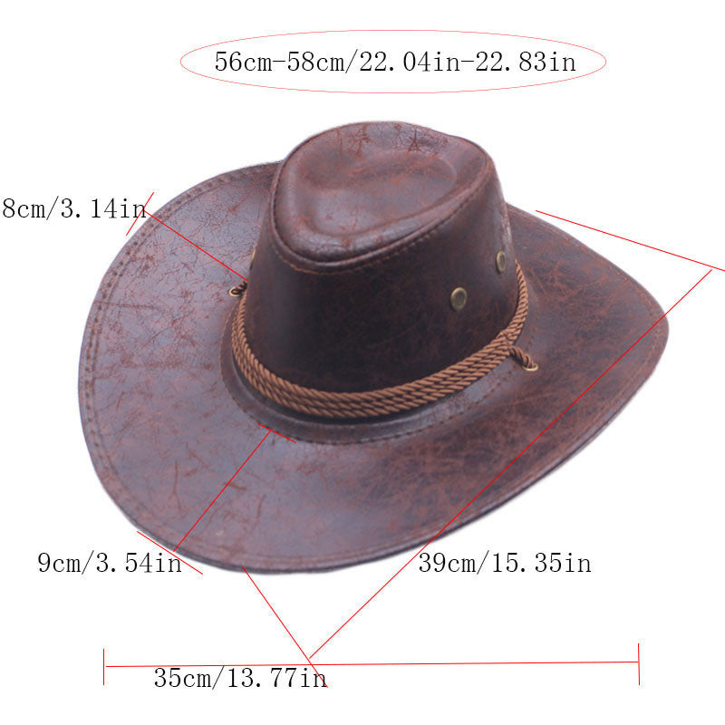 🤠 Vintage Wide Brim Cowboy Hat with Adjustable Strap