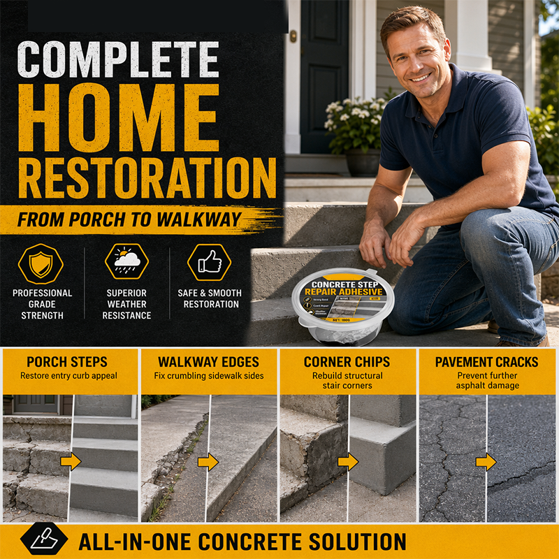 🥳2026 HOT SALE🥳💞50K+ SOLD!🔧🏠 30% OFF! Concrete Step Repair Adhesive – Permanently bonds cracked stairs & walkways. Weatherproof – resists heat, ice & rain. Walk safely again! 🛡️✨