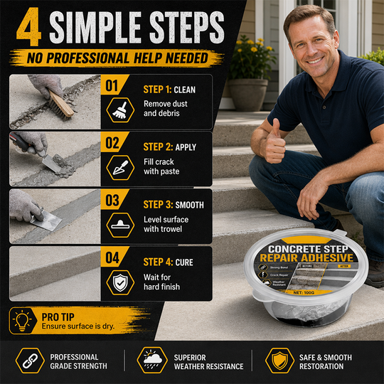 🥳2026 HOT SALE🥳💞50K+ SOLD!🔧🏠 30% OFF! Concrete Step Repair Adhesive – Permanently bonds cracked stairs & walkways. Weatherproof – resists heat, ice & rain. Walk safely again! 🛡️✨
