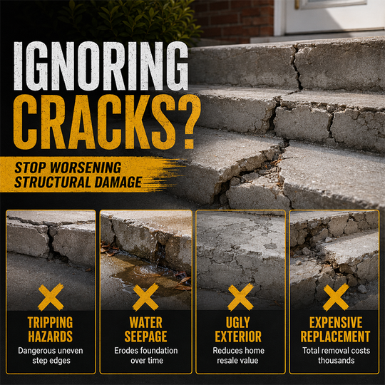 🥳2026 HOT SALE🥳💞50K+ SOLD!🔧🏠 30% OFF! Concrete Step Repair Adhesive – Permanently bonds cracked stairs & walkways. Weatherproof – resists heat, ice & rain. Walk safely again! 🛡️✨