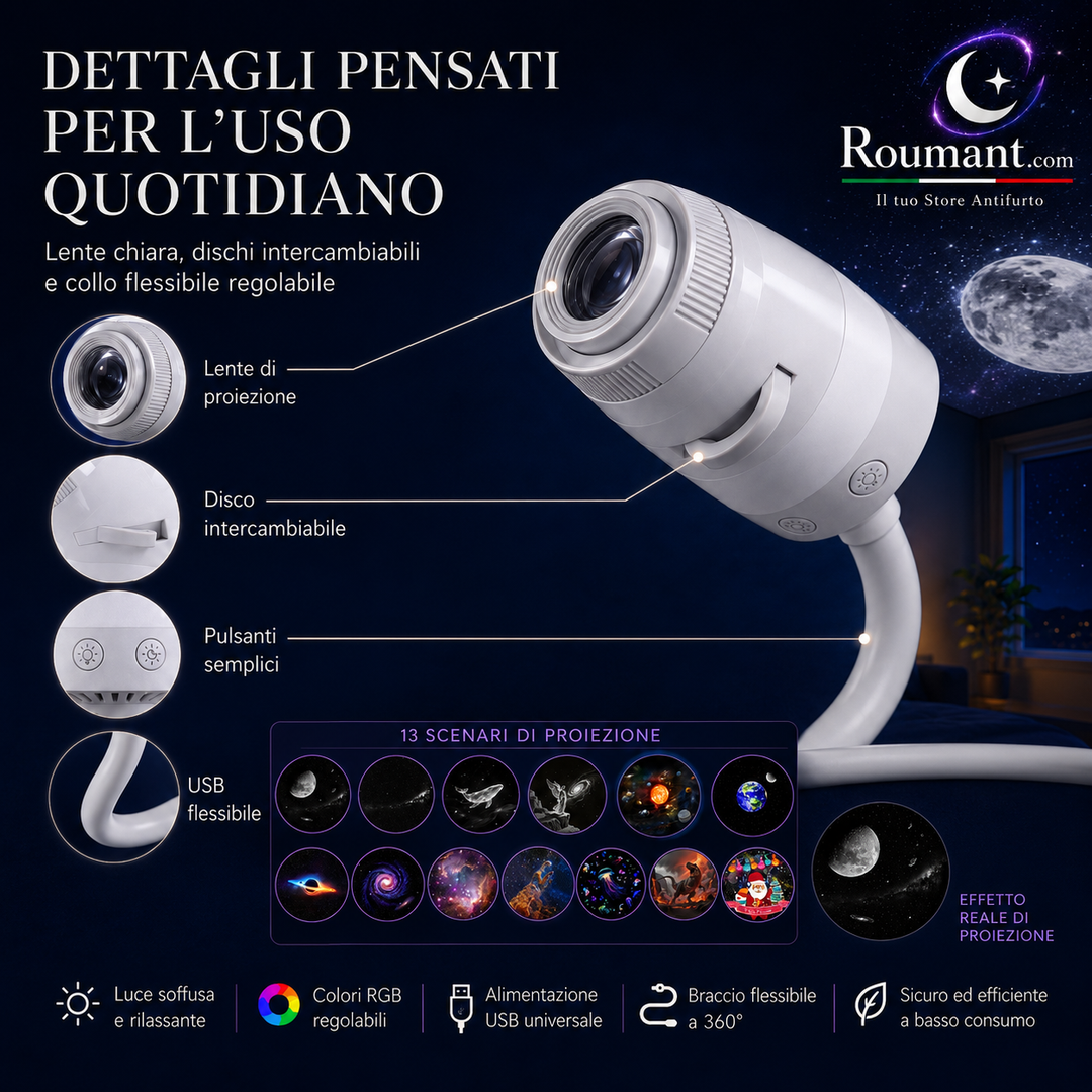 🌌 50% OFF NOW! 💫 USB lamp with starry sky projection – 13 interchangeable film discs & flexible neck – perfect for the bedroom ✨