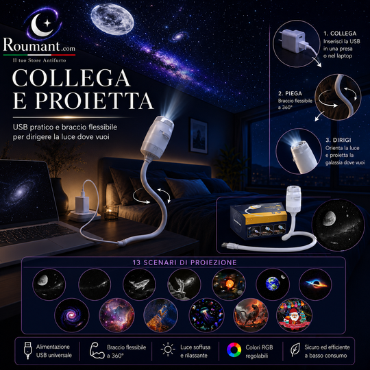 🌌 50% OFF NOW! 💫 USB lamp with starry sky projection – 13 interchangeable film discs & flexible neck – perfect for the bedroom ✨