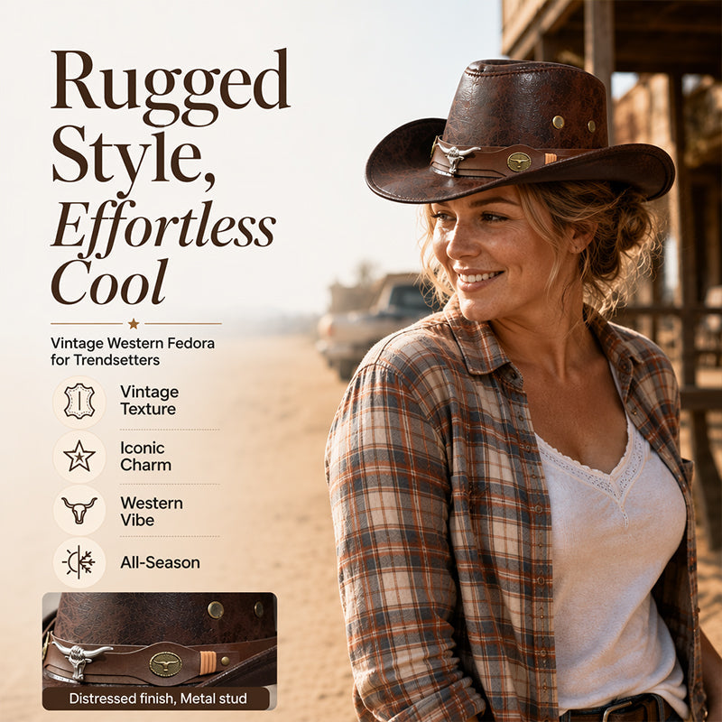 🎁 2026 New Arrivals 40% OFF 💥 Vintage Wide-Brim Cowboy Hat with Adjustable Strap – Timeless Western Style & Perfect Sun Protection 🌵✨