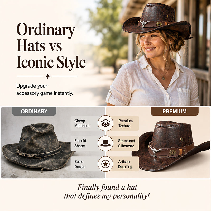 🎁 2026 New Arrivals 40% OFF 💥 Vintage Wide-Brim Cowboy Hat with Adjustable Strap – Timeless Western Style & Perfect Sun Protection 🌵✨