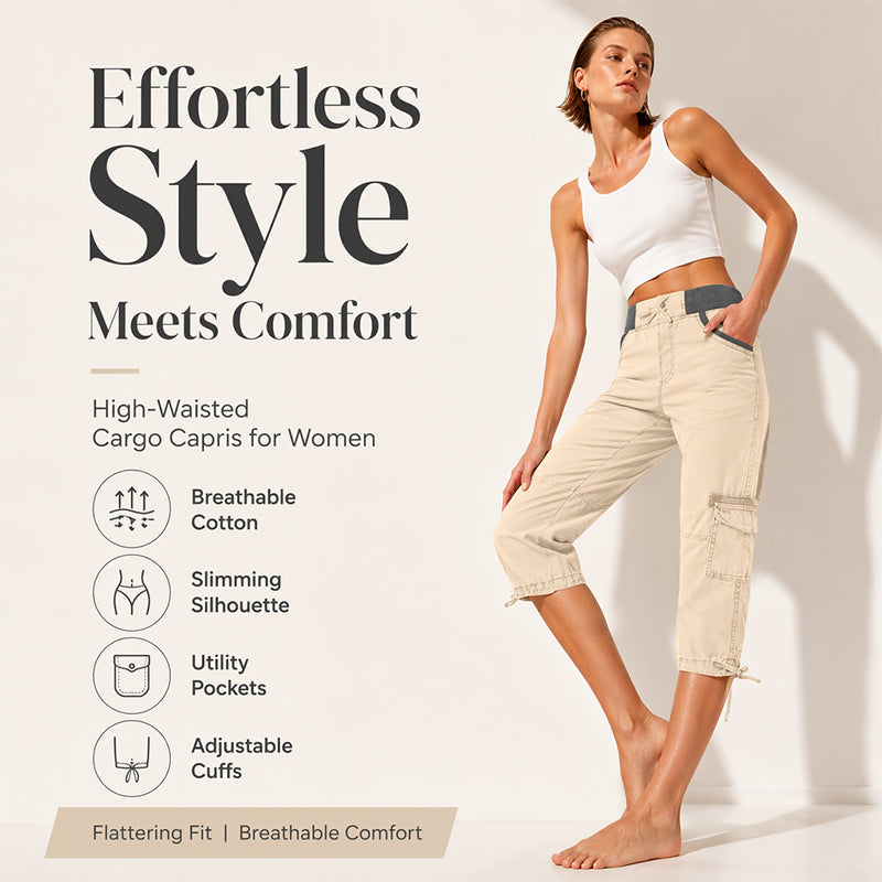 ❤️‍🔥50% OFF NOW !🌸Women's High-Waist Cargo Capri Pants with Pockets