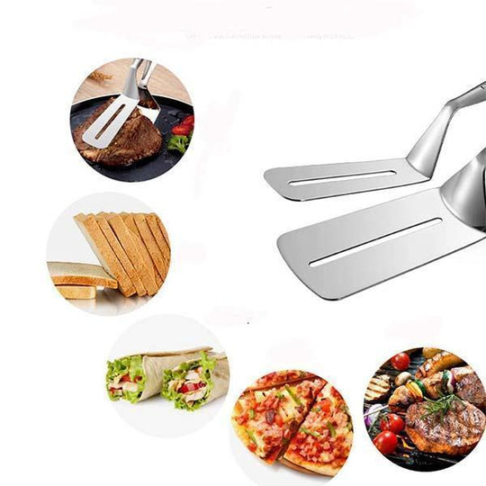 🍳50% OFF NOW ! ✨Stainless Steel Kitchen Cooking Clips – 2‑In‑1 Spatula Tongs for Flipping, Grilling & Serving Food