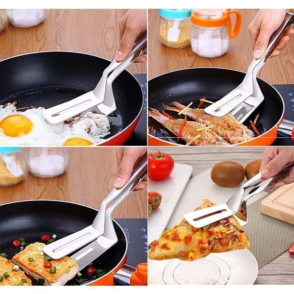 🍳50% OFF NOW ! ✨Stainless Steel Kitchen Cooking Clips – 2‑In‑1 Spatula Tongs for Flipping, Grilling & Serving Food