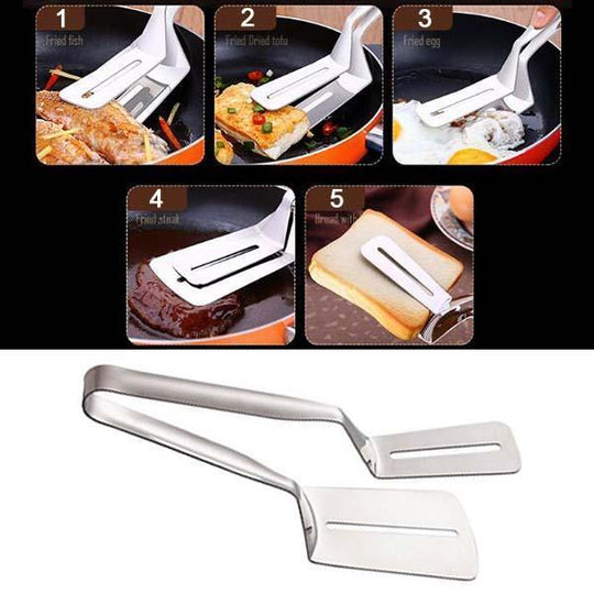 🍳50% OFF NOW ! ✨Stainless Steel Kitchen Cooking Clips – 2‑In‑1 Spatula Tongs for Flipping, Grilling & Serving Food