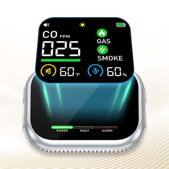 ❄️ Summer freshness – 40% OFF! 🏠 Multi-gas alarm with LCD display – CO, gas, and smoke sensor with temperature and humidity monitoring and battery backup.