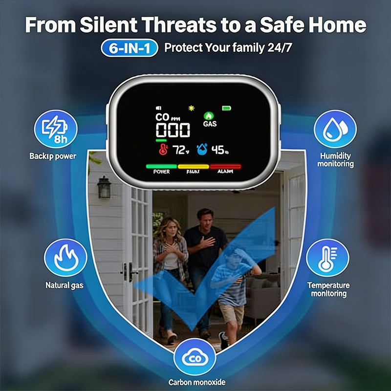 ❄️ Summer freshness – 40% OFF! 🏠 Multi-gas alarm with LCD display – CO, gas, and smoke sensor with temperature and humidity monitoring and battery backup.