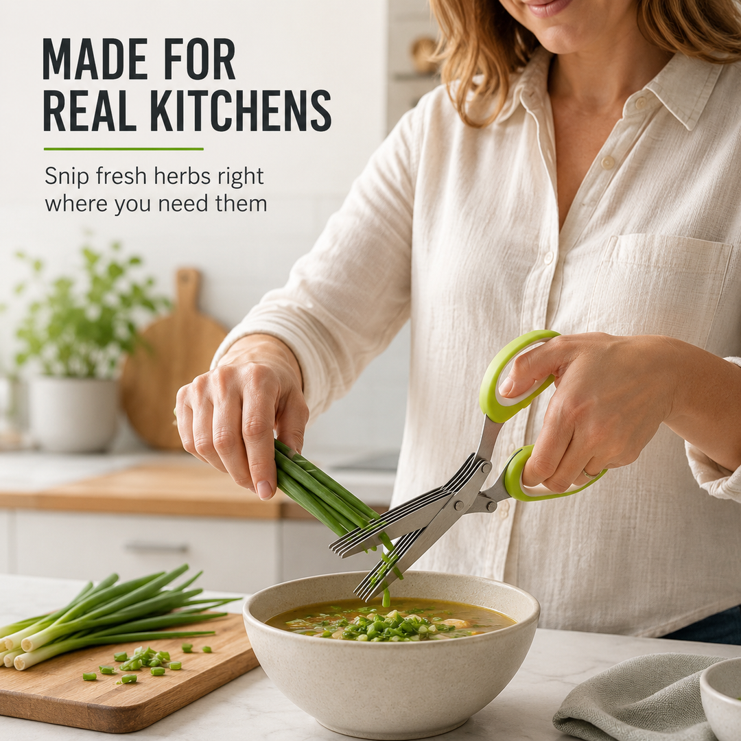 🌿 5-Blade Herb Scissors – Fast Kitchen Chopper For Fresh Herbs & Seasonings