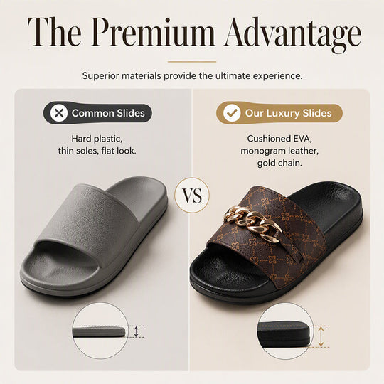 ✨ Unisex Monogram Summer Slides with Metallic Chain – Lightweight EVA Cushioning☀️