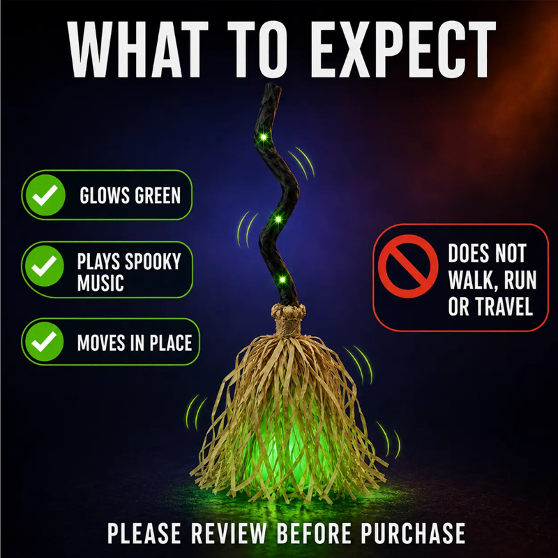 🎉 2026 Sale — Over 23 900 Sold!🔥 Animated Witch Broom Halloween Decoration with Lights and Sound