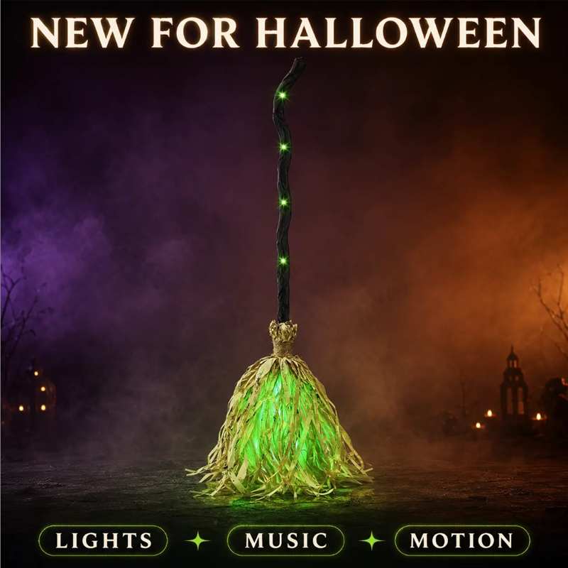 🎉 2026 Sale — Over 23 900 Sold!🔥 Animated Witch Broom Halloween Decoration with Lights and Sound