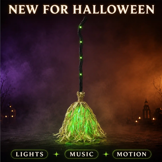 🎉 2026 Sale — Over 23 900 Sold!🔥 Animated Witch Broom Halloween Decoration with Lights and Sound