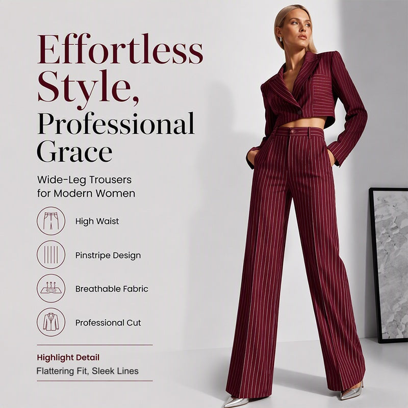 ✨ Women's High-Waisted Striped Wide-Leg Trousers – Flattering Fit For Effortless Everyday Style 🤍