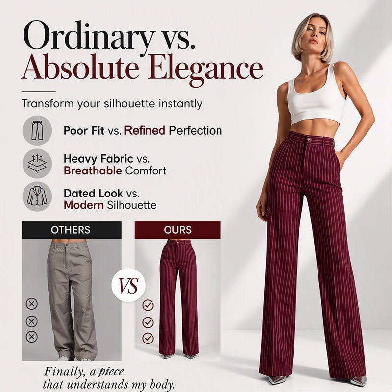 ✨ Women's High-Waisted Striped Wide-Leg Trousers – Flattering Fit For Effortless Everyday Style 🤍