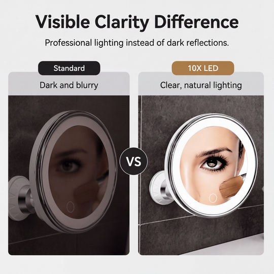 10x Magnifying Makeup Mirror with LED Light and Suction Cup