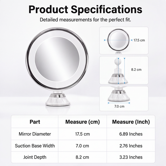 10x Magnifying Makeup Mirror with LED Light and Suction Cup