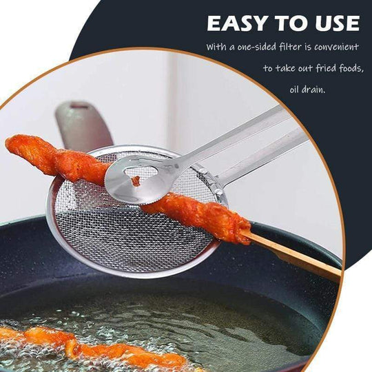🍳 🍃 2-in-1 Stainless Steel Strainer Clamp — Fine Mesh Filter & Tong, Oil Drain