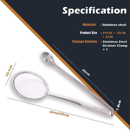 🍳 🍃 2-in-1 Stainless Steel Strainer Clamp — Fine Mesh Filter & Tong, Oil Drain