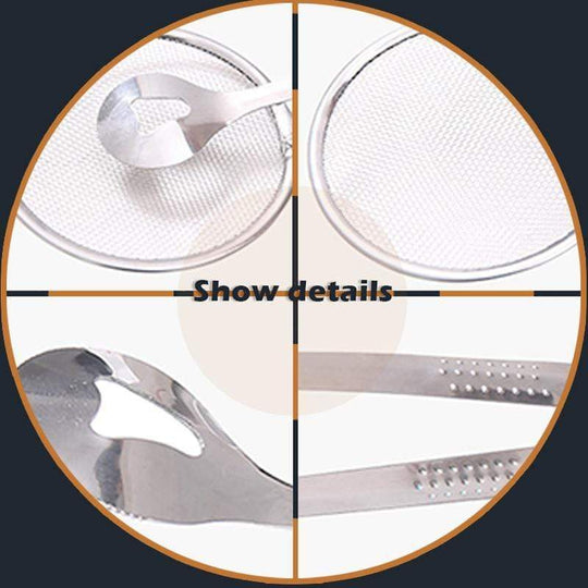 🍳 🍃 2-in-1 Stainless Steel Strainer Clamp — Fine Mesh Filter & Tong, Oil Drain