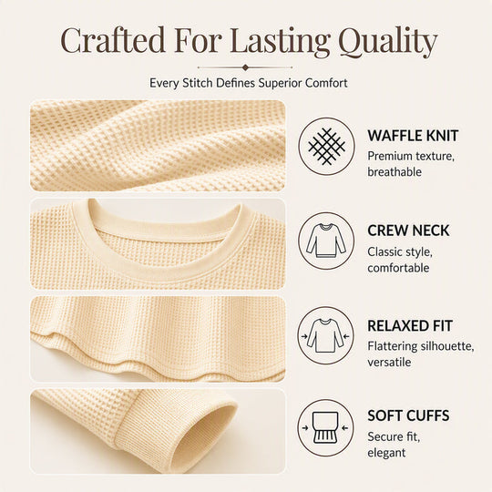 👚Seasonal Style - Waffle Texture Sweatshirt – Easy Breezy Fit & Classic Style for Any Casual Look