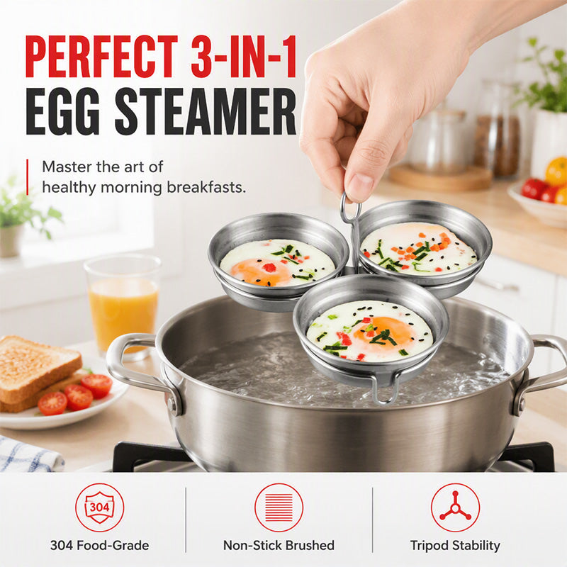 🎁2026 New Arrivals 30% OFF💥3-in-1 Stainless Steel Egg Poacher – Poach, Steam, Bake – 304 Steel, Non-Stick Release, One Pan, Endless Breakfasts ✨